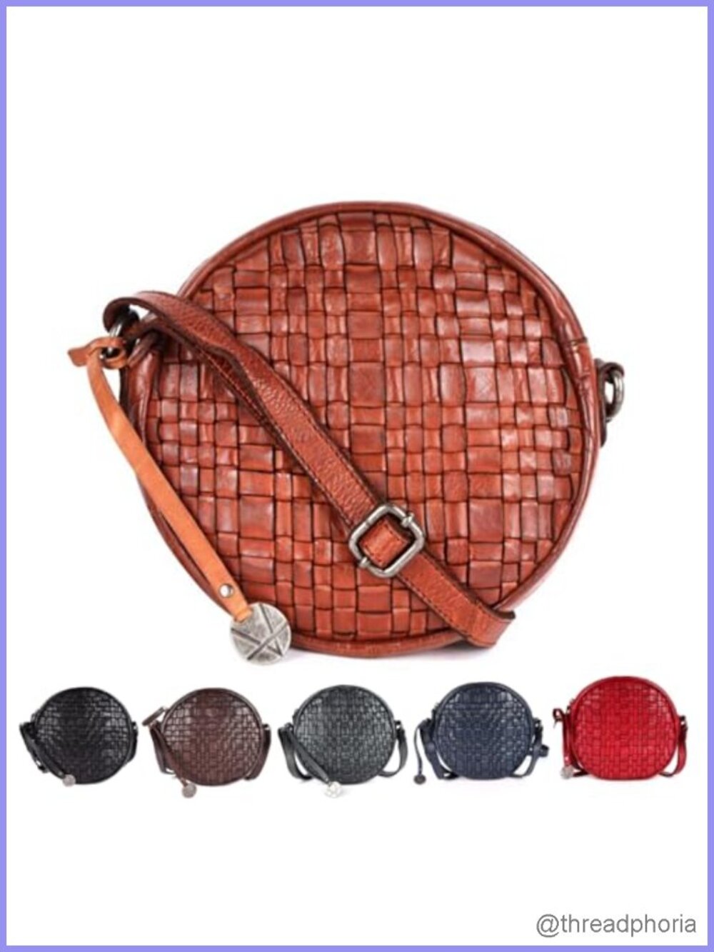 Genuine Leather Round Crossbody Sling Bag for Women with Adjustable Strap